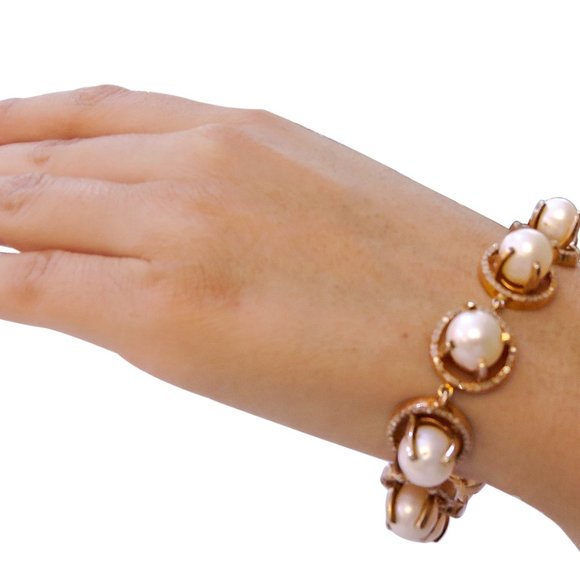 14k Gold Diamond & Pearl Bracelet - Picture 2 of 6